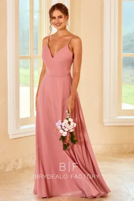 Dusty Rose Spaghetti Straps A-line Chiffon Floor Length Bridesmaid Dress