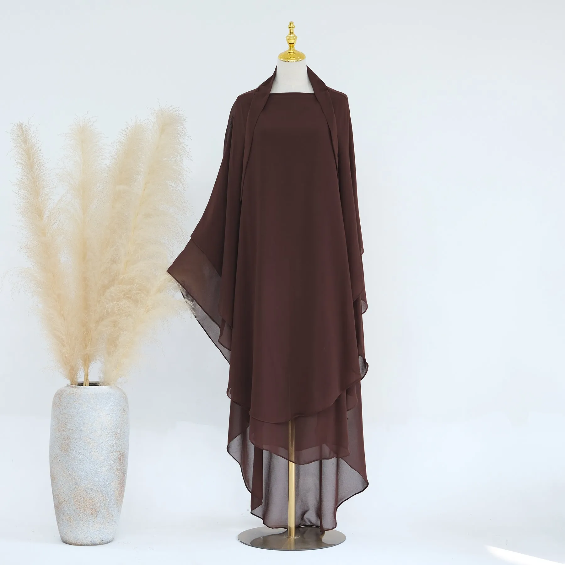 HJ916  solid color front and rear double layer chiffon large swing headscarf Middle Eastern solid color large headscarf